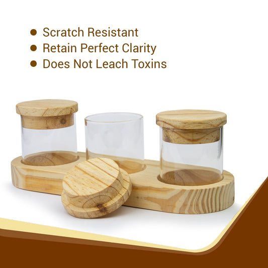 Storage Glass Jar Set with Wooden Lids and Tray