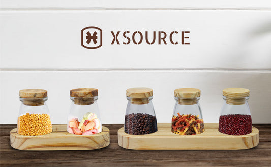Glass Storage Jar Set with Wooden Lids and Tray