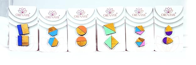 Handmade Wooden Stud Earrings Set For Girls And Women (Pack Of 6)