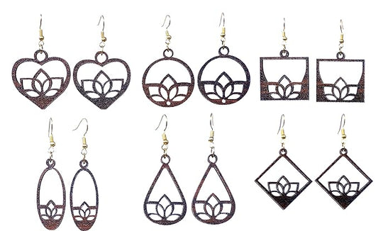 Wooden Heart Style Earrings with Jewelry Organizer Box Set of 6 Pairs for Women and Girls