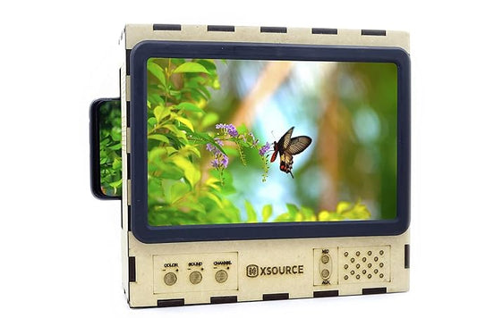 Wooden Retro Style TV Shape Mobile Magnifying Glass Stand