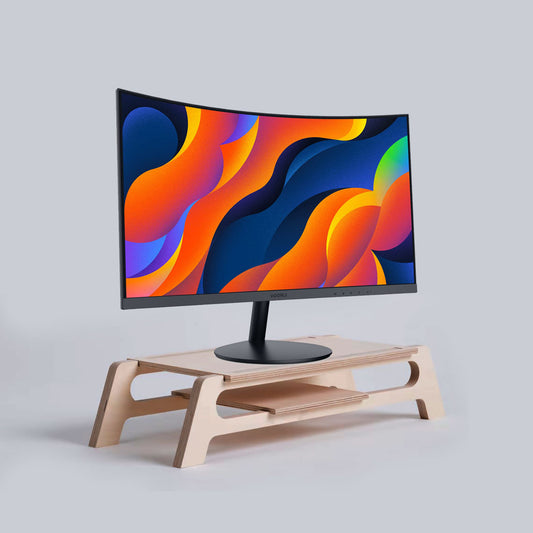 Wooden Monitor Stand Riser with Organizer Slots for Office & Home