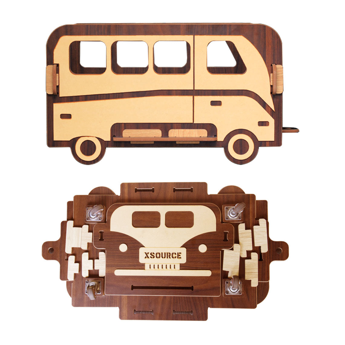 Wooden Foldable Toy Bus - Large Capacity with Wheels and Handle for Baby Clothes Food Snacks Toys and Picture books
