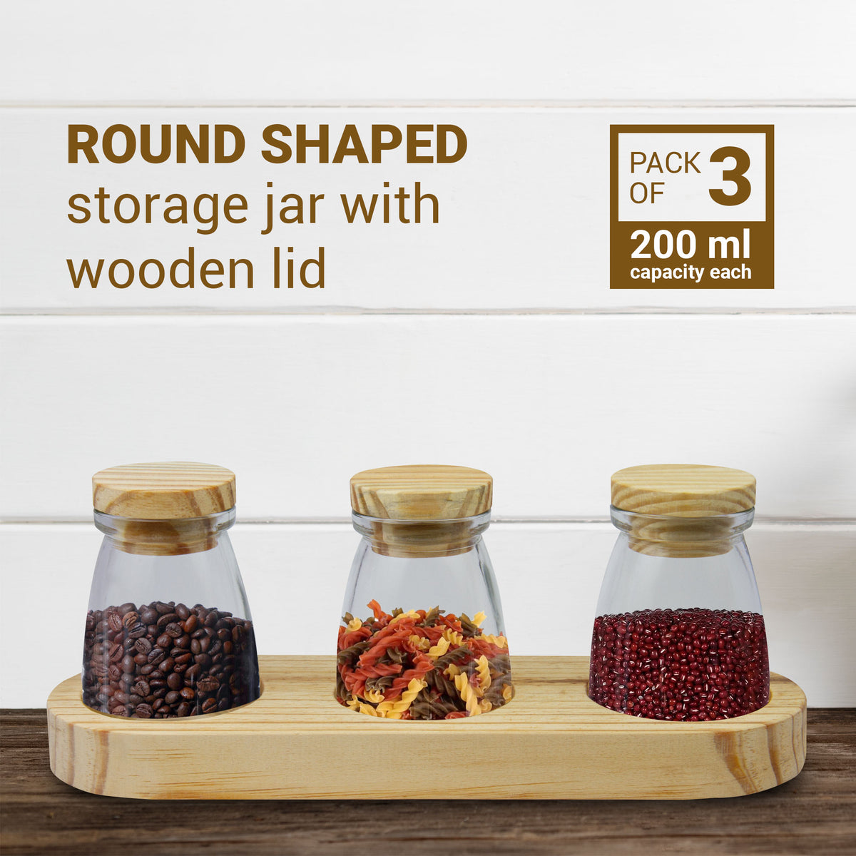 Glass Storage Jar Set with Wooden Lids and Tray
