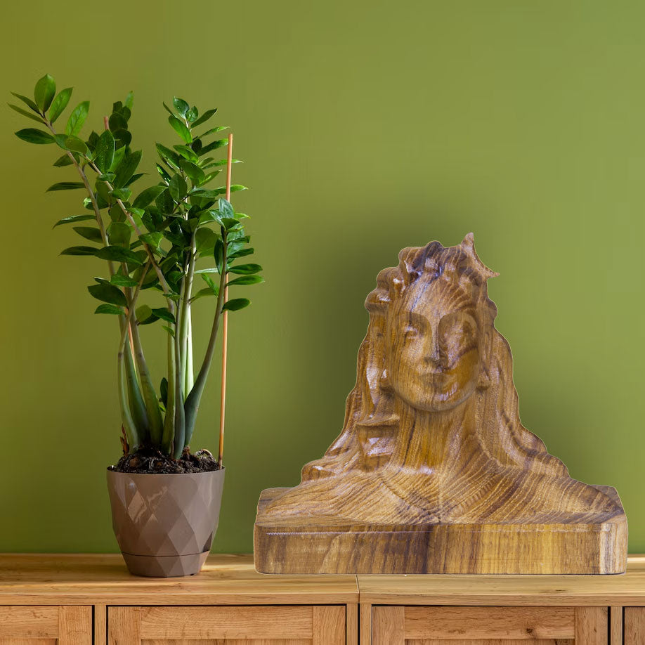Adiyogi Lord Shiva Teak Wood Statue for Home & Car
