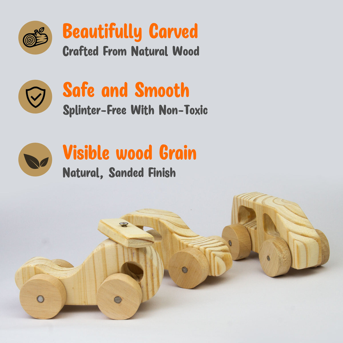 Natural Wooden Car, Van & Helicopter Toys Safe, Eco-Friendly, Educational Toy Set for Toddlers