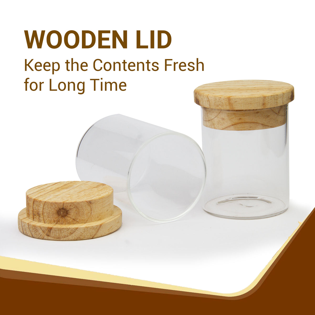 Storage Glass Jar Set with Wooden Lids and Tray