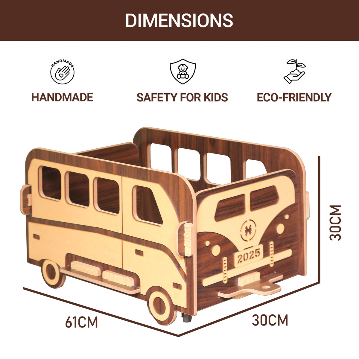 Wooden Foldable Toy Bus - Large Capacity with Wheels and Handle for Baby Clothes Food Snacks Toys and Picture books