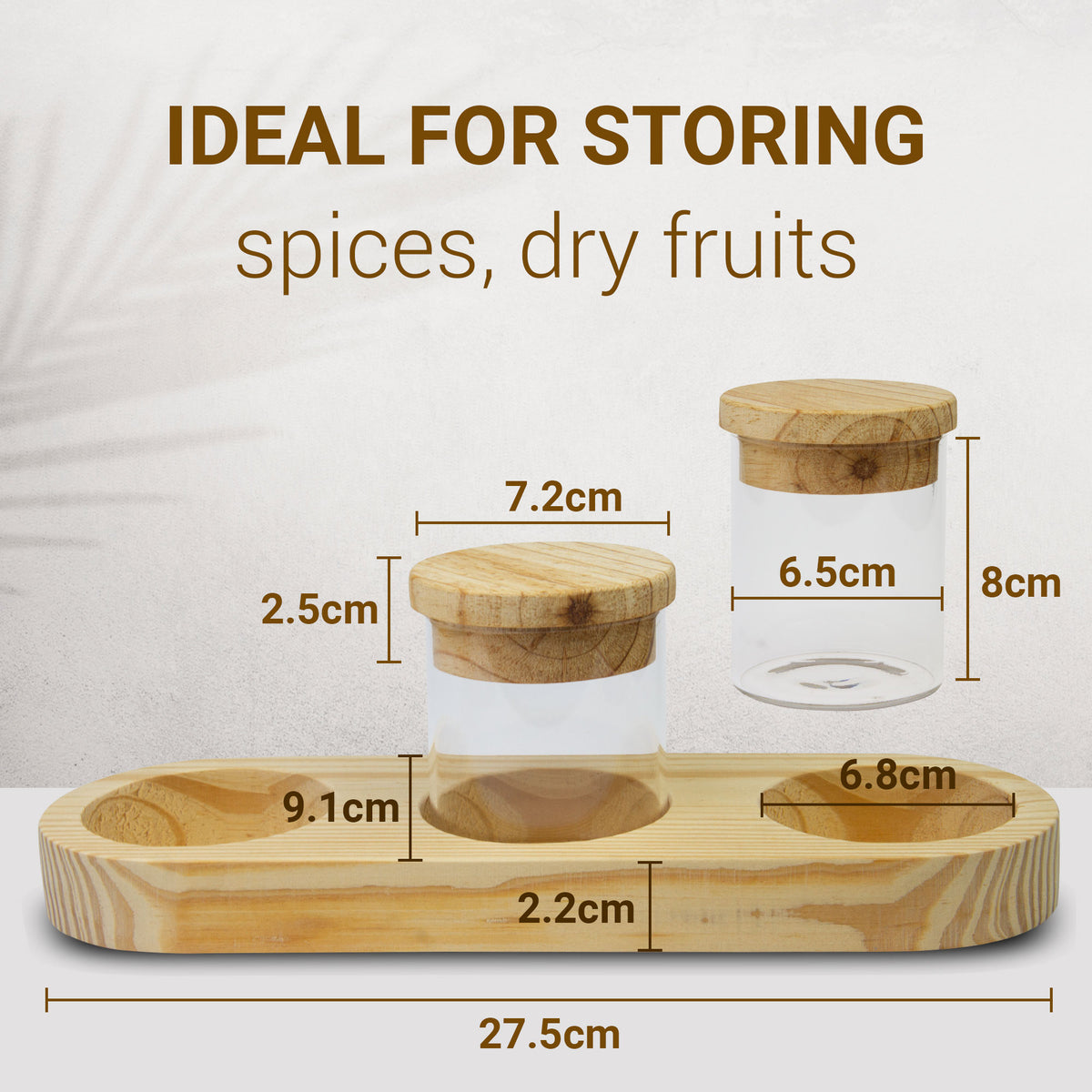 Storage Glass Jar Set with Wooden Lids and Tray
