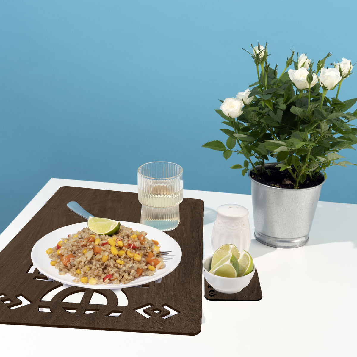 Wooden Rectangle Placemat Mat with Tea Coasters Set of 2, 4, 6 Table Placemats for Dining and Kitchen