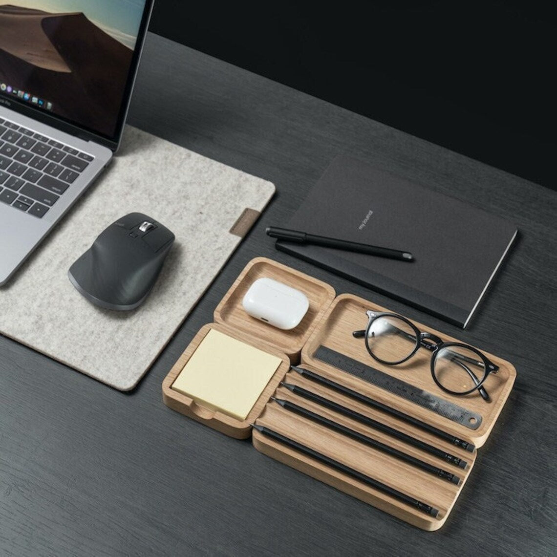 Stylish Wooden Desk Organizer with Compartments for Phone, Pens
