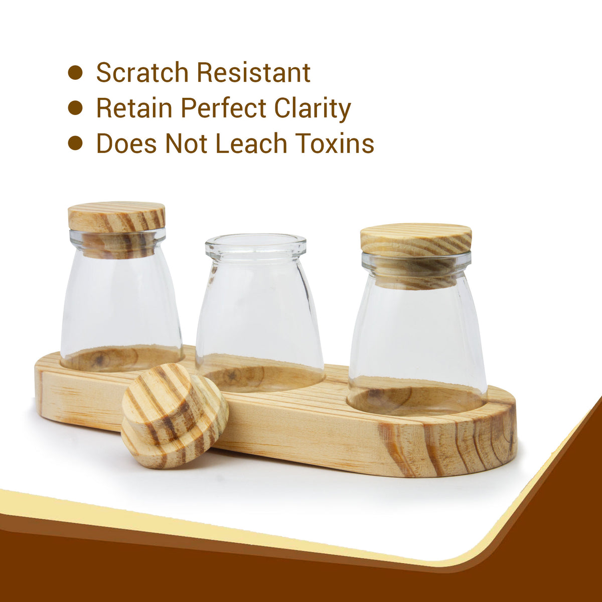 Glass Storage Jar Set with Wooden Lids and Tray