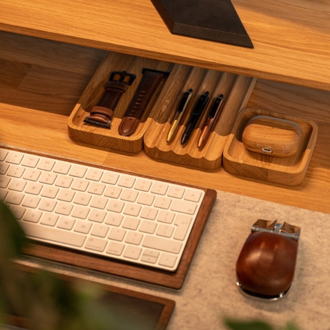 Stylish Wooden Desk Organizer with Compartments for Phone, Pens