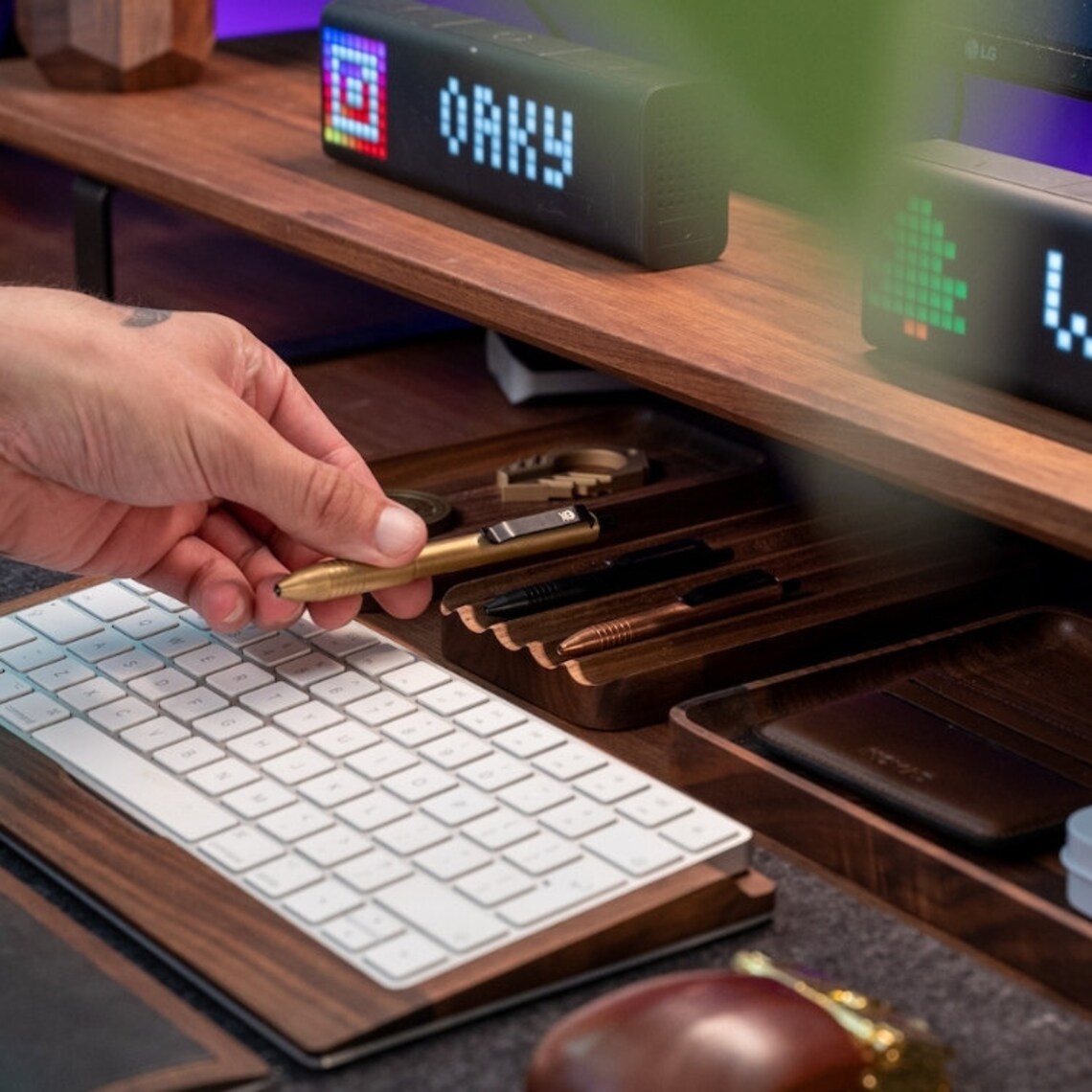 Stylish Wooden Desk Organizer with Compartments for Phone, Pens