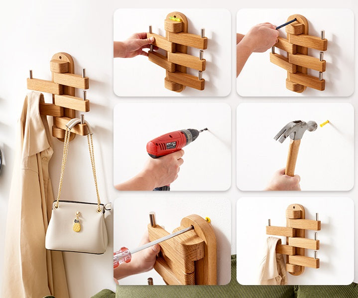 Wooden Wall Mounted Foldable Key Hanger for Home & Office