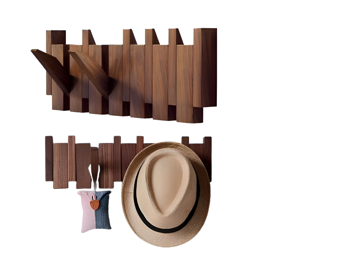 Natural Wood Wall-Mounted Flip Hook Rack for Home and Office