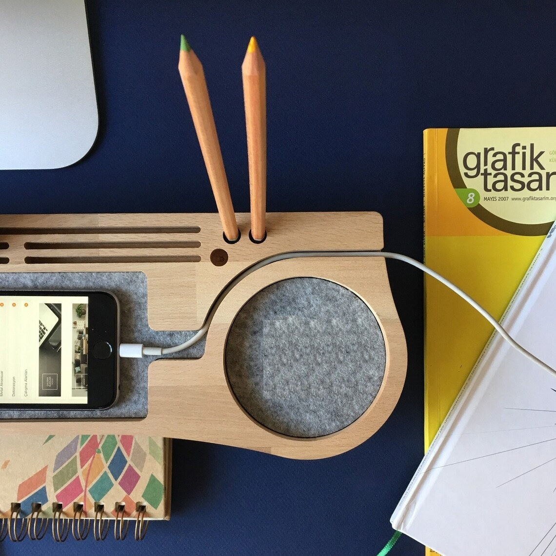 Stylish Wooden Desk Organizer with Compartments for Phone, Pens