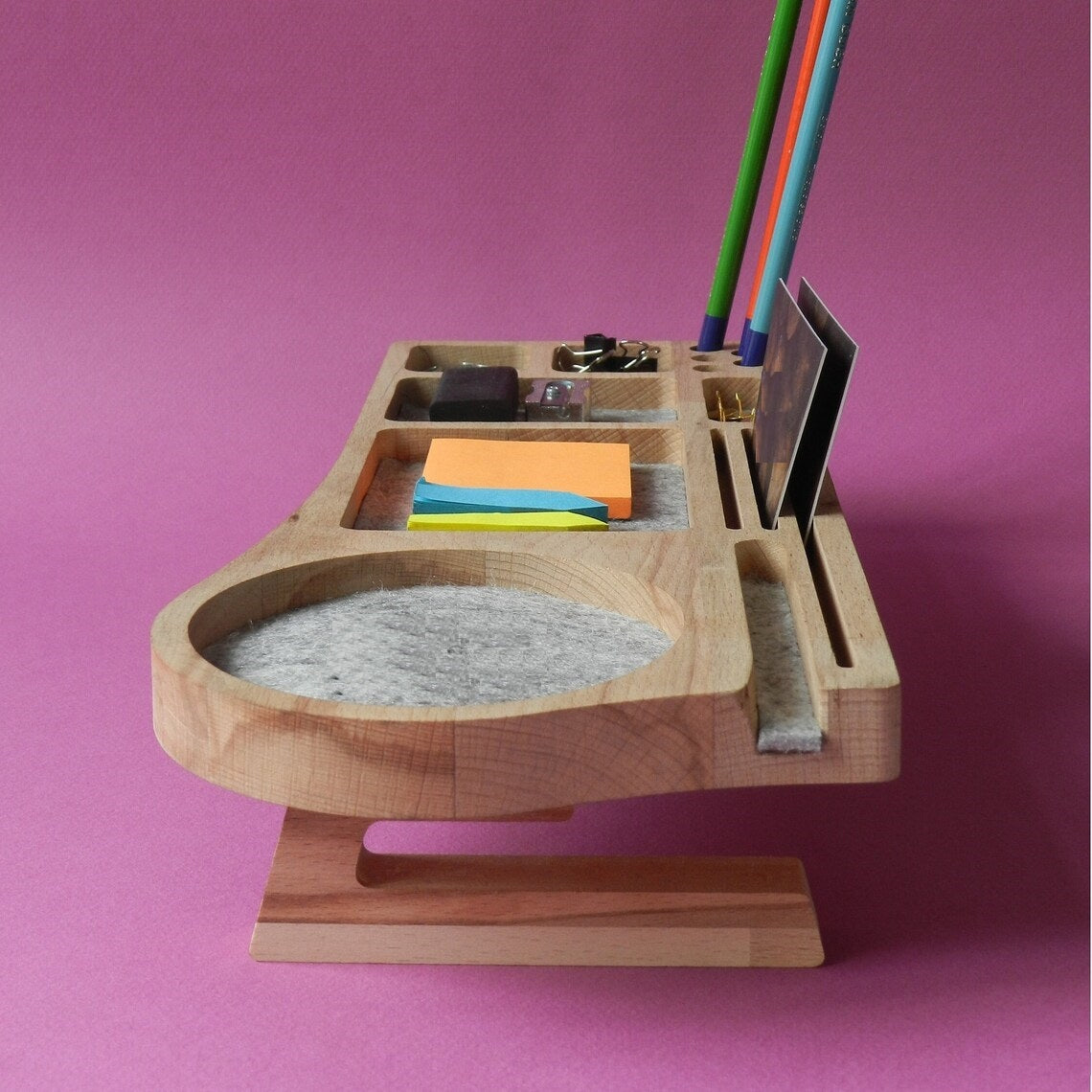 Stylish Wooden Desk Organizer with Compartments for Phone, Pens