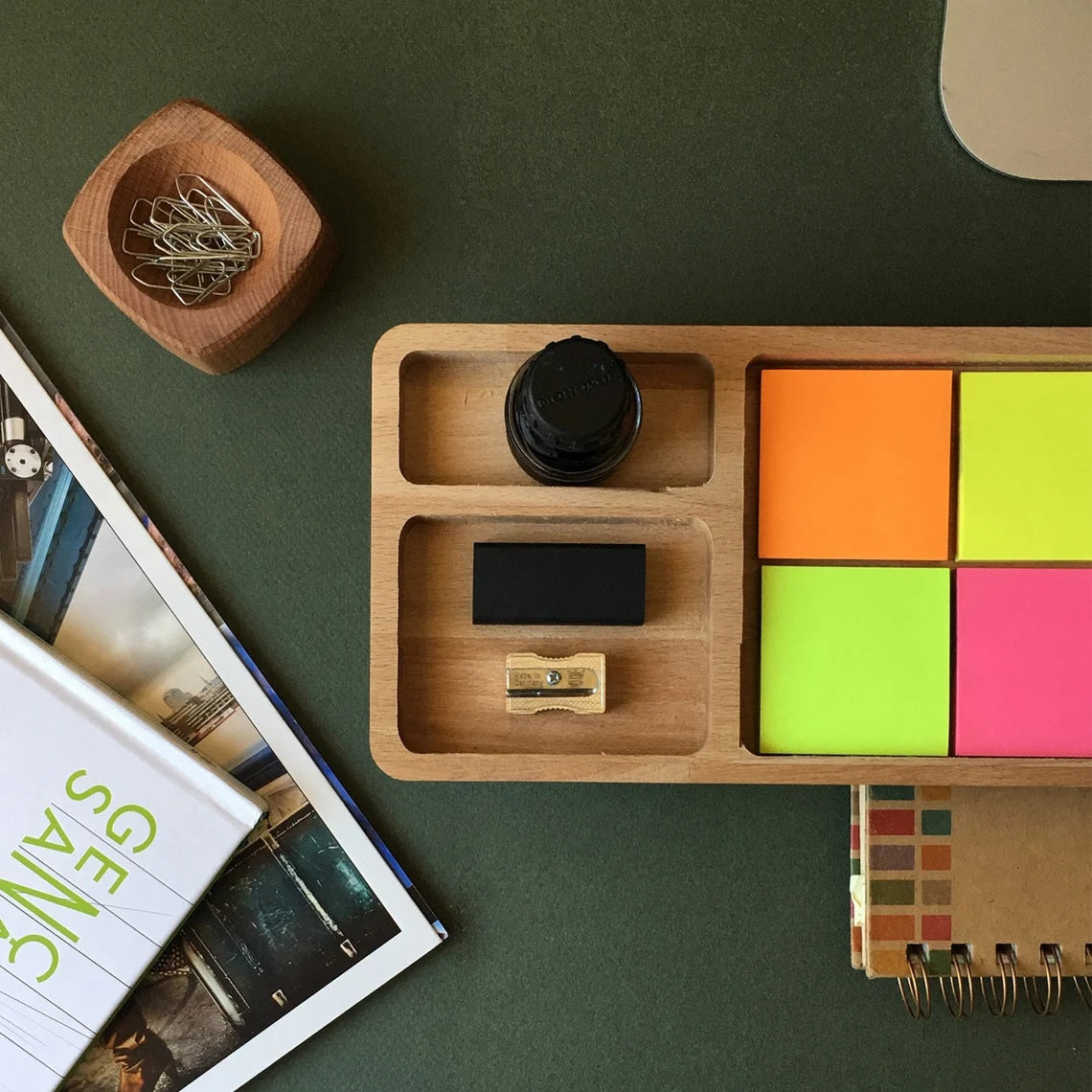 Stylish Wooden Desk Organizer with Compartments for Phone, Pens