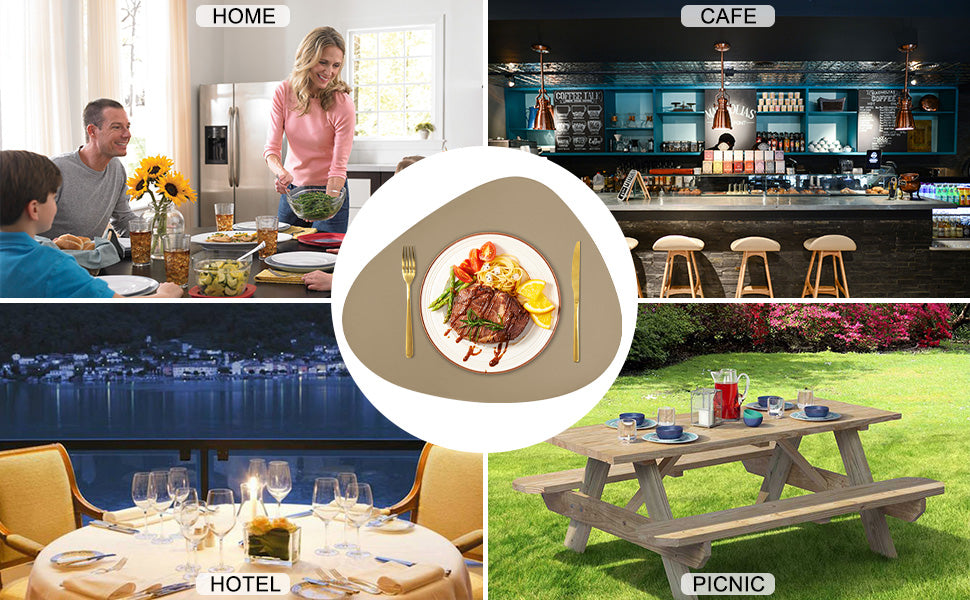 Leather Oval Placemat Mat with Tea Coasters Set of 2, 4, 6 Table Placemats for Dining and Kitchen