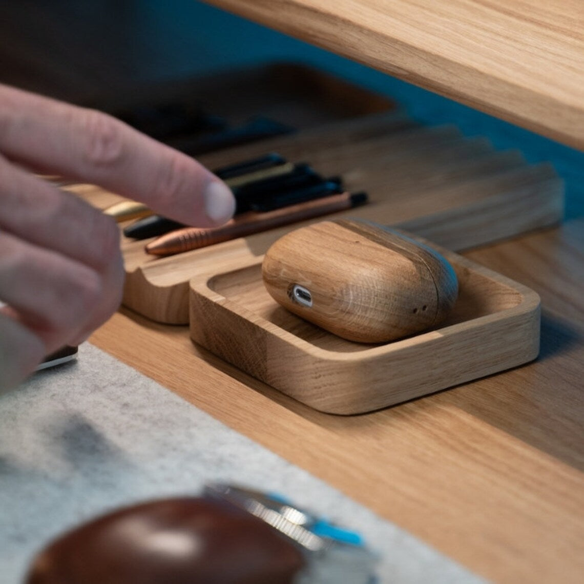 Stylish Wooden Desk Organizer with Compartments for Phone, Pens