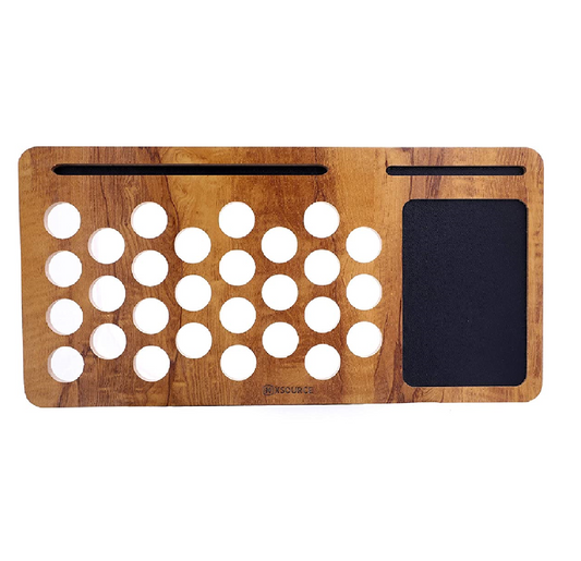 Wooden Lap Desk for Laptop with Vent Holes, Built in Leather Finished Mouse Pad & Device Ledge, Pen, Tablet & Phone Holder