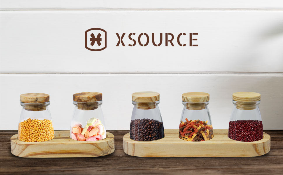 Glass Storage Jar Set with Wooden Lids and Tray