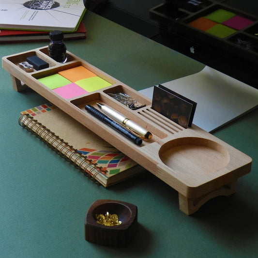 Stylish Wooden Desk Organizer with Compartments for Phone, Pens