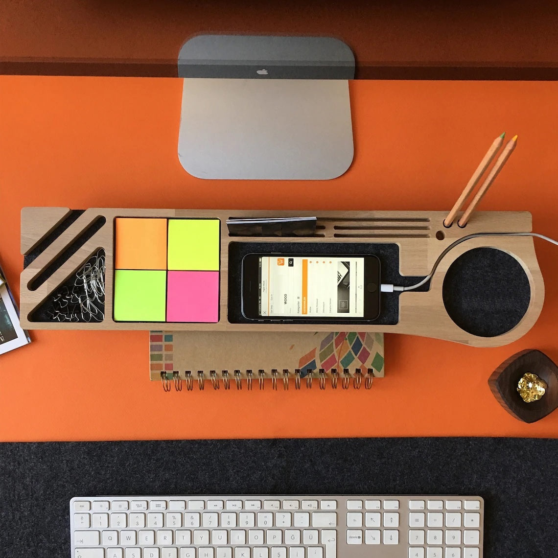 Stylish Wooden Desk Organizer with Compartments for Phone, Pens