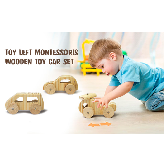 Natural Wooden Car, Van & Helicopter Toys Safe, Eco-Friendly, Educational Toy Set for Toddlers