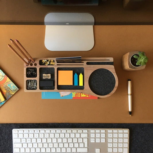 Stylish Wooden Desk Organizer with Compartments for Phone, Pens