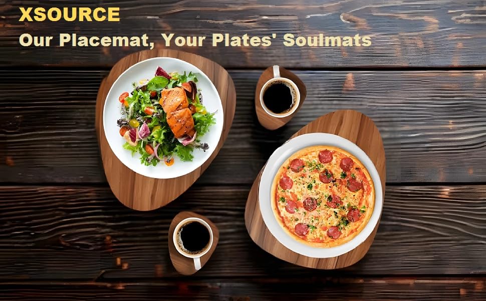 Wooden Oval Placemat Mat with Tea Coasters Set of 2, 4, 6 Table Placemats for Dining and Kitchen