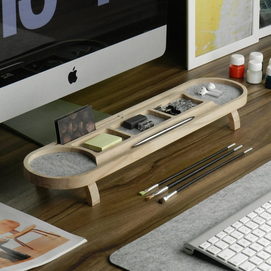 Stylish Wooden Desk Organizer with Compartments for Phone, Pens