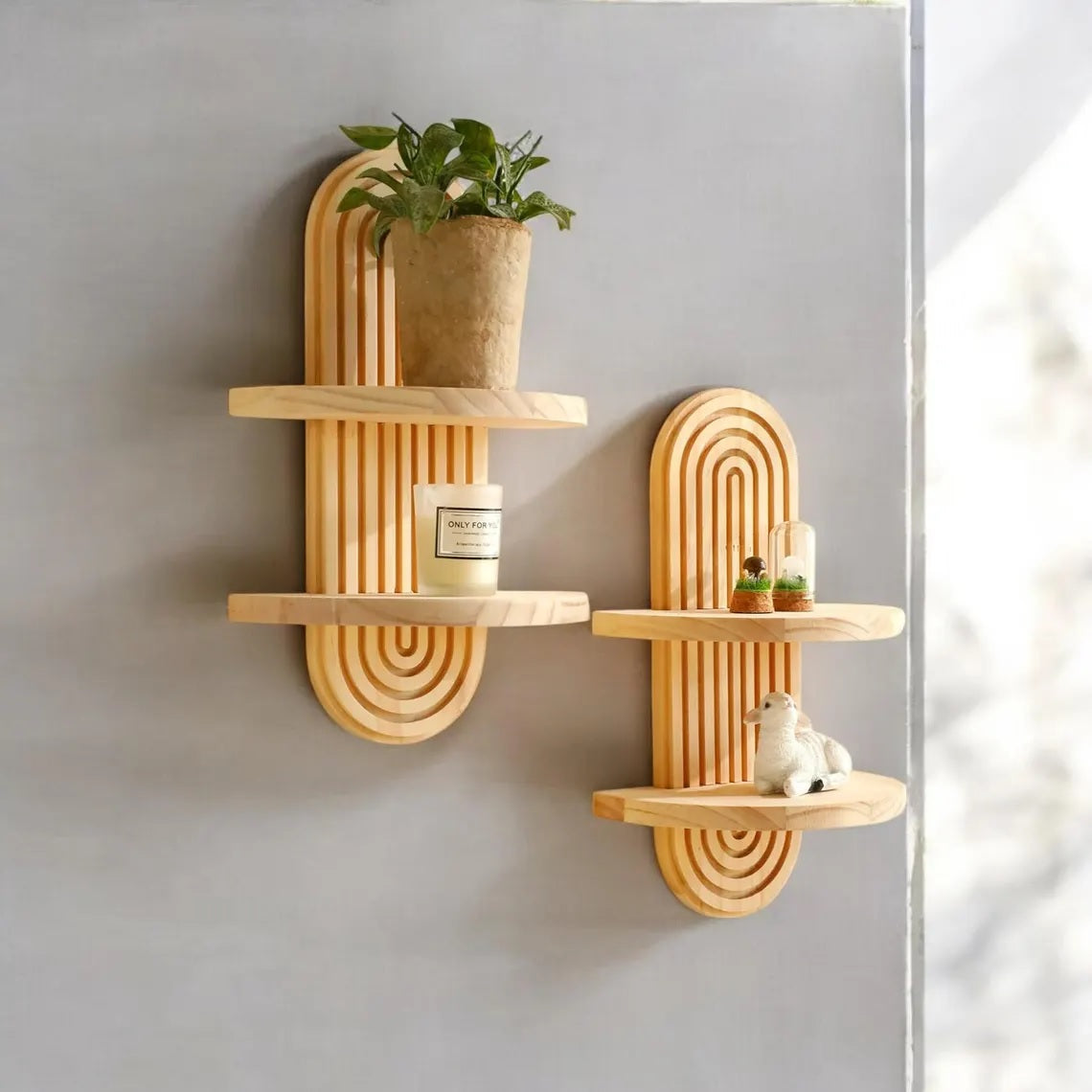 Modern Wooden Wall Shelf for Living Room, Bedroom, Hallway & Office (2 Tier Pack of 1)