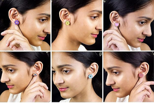 Handmade Wooden  Stud Earrings For Girls and Women (Pack Of 6)