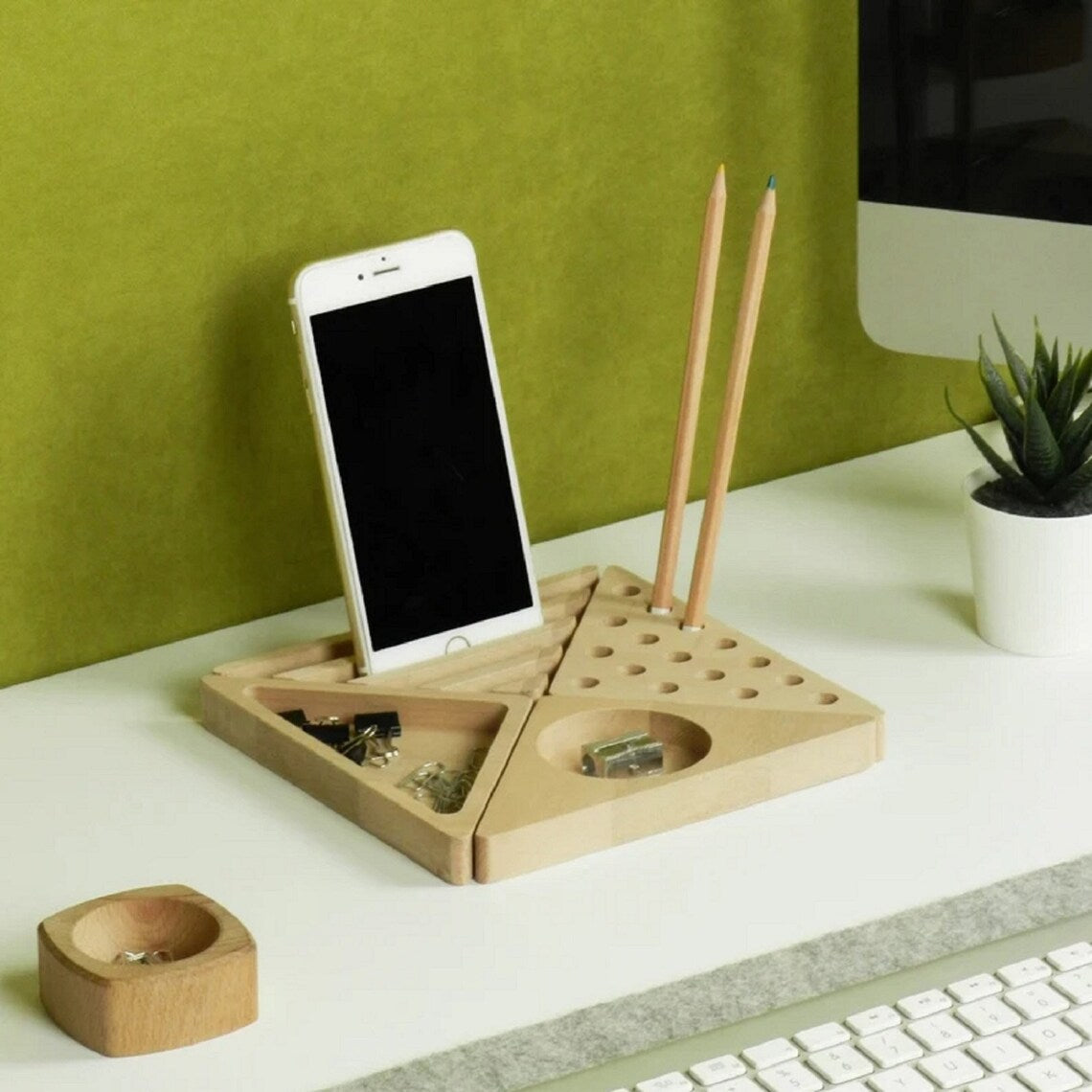 Stylish Wooden Desk Organizer with Compartments for Phone, Pens