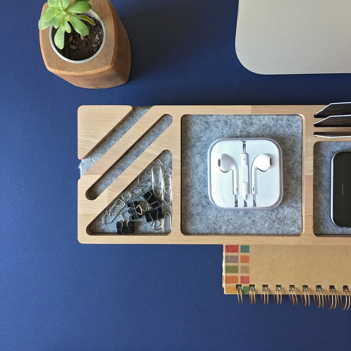 Stylish Wooden Desk Organizer with Compartments for Phone, Pens