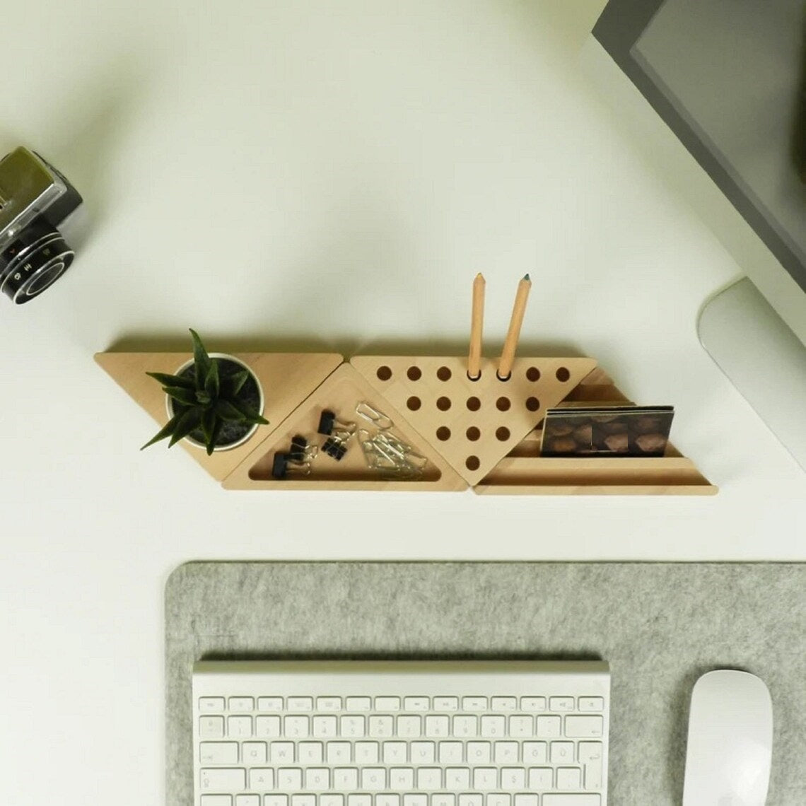 Stylish Wooden Desk Organizer with Compartments for Phone, Pens