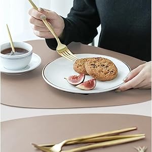 Leather Oval Placemat Mat with Tea Coasters Set of 2, 4, 6 Table Placemats for Dining and Kitchen
