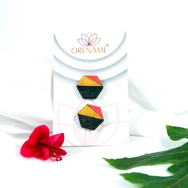 Handmade Wooden Stud Earrings Set For Girls And Women (Pack Of 6)