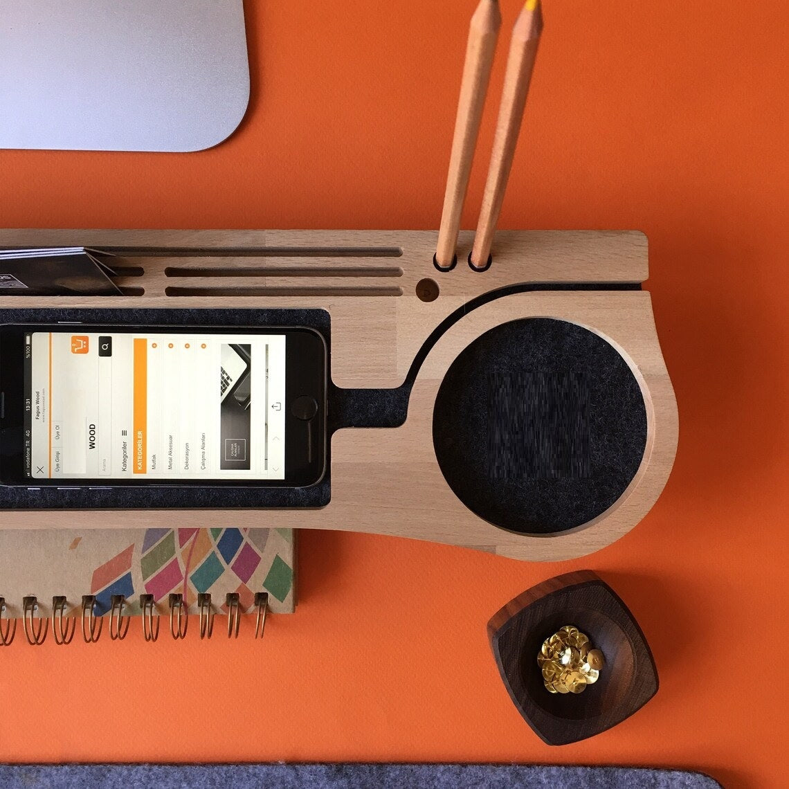 Stylish Wooden Desk Organizer with Compartments for Phone, Pens