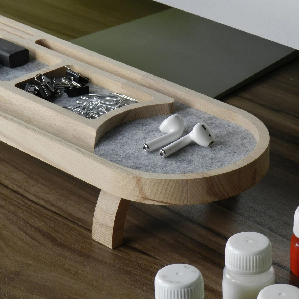 Stylish Wooden Desk Organizer with Compartments for Phone, Pens
