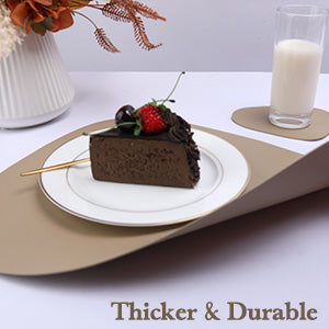 Leather Oval Placemat Mat with Tea Coasters Set of 2, 4, 6 Table Placemats for Dining and Kitchen