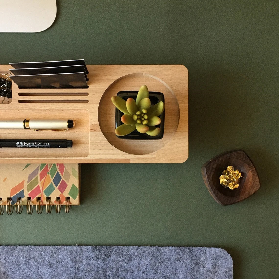Stylish Wooden Desk Organizer with Compartments for Phone, Pens