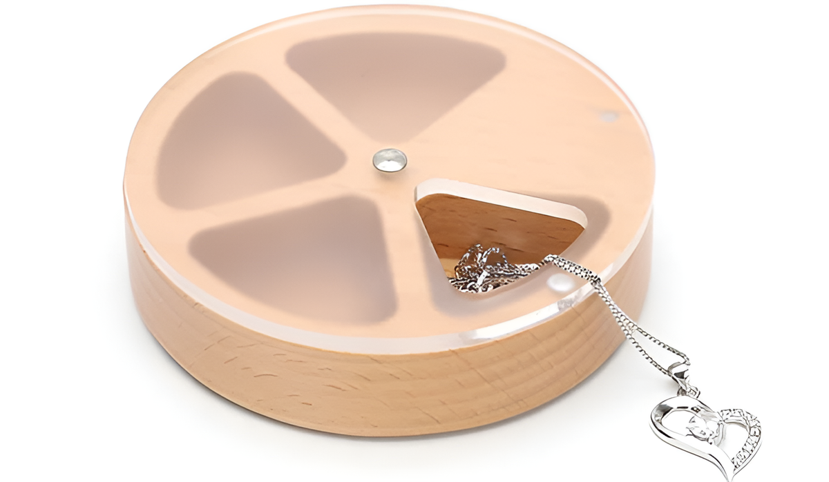 Wooden Rotating-4-Compartment Circular Pill Box with Magnetic Closure – Compact Travel Medicine Storage for Vitamins & Tablets