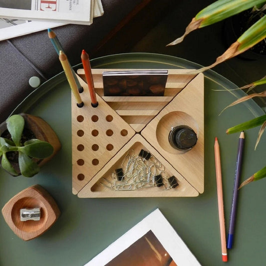 Stylish Wooden Desk Organizer with Compartments for Phone, Pens
