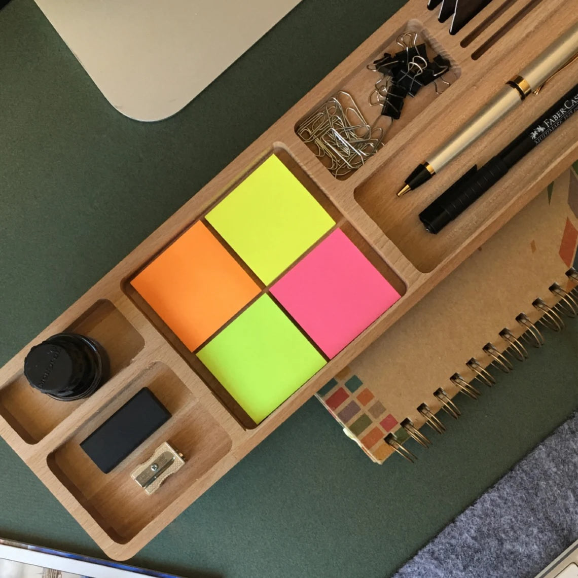 Stylish Wooden Desk Organizer with Compartments for Phone, Pens