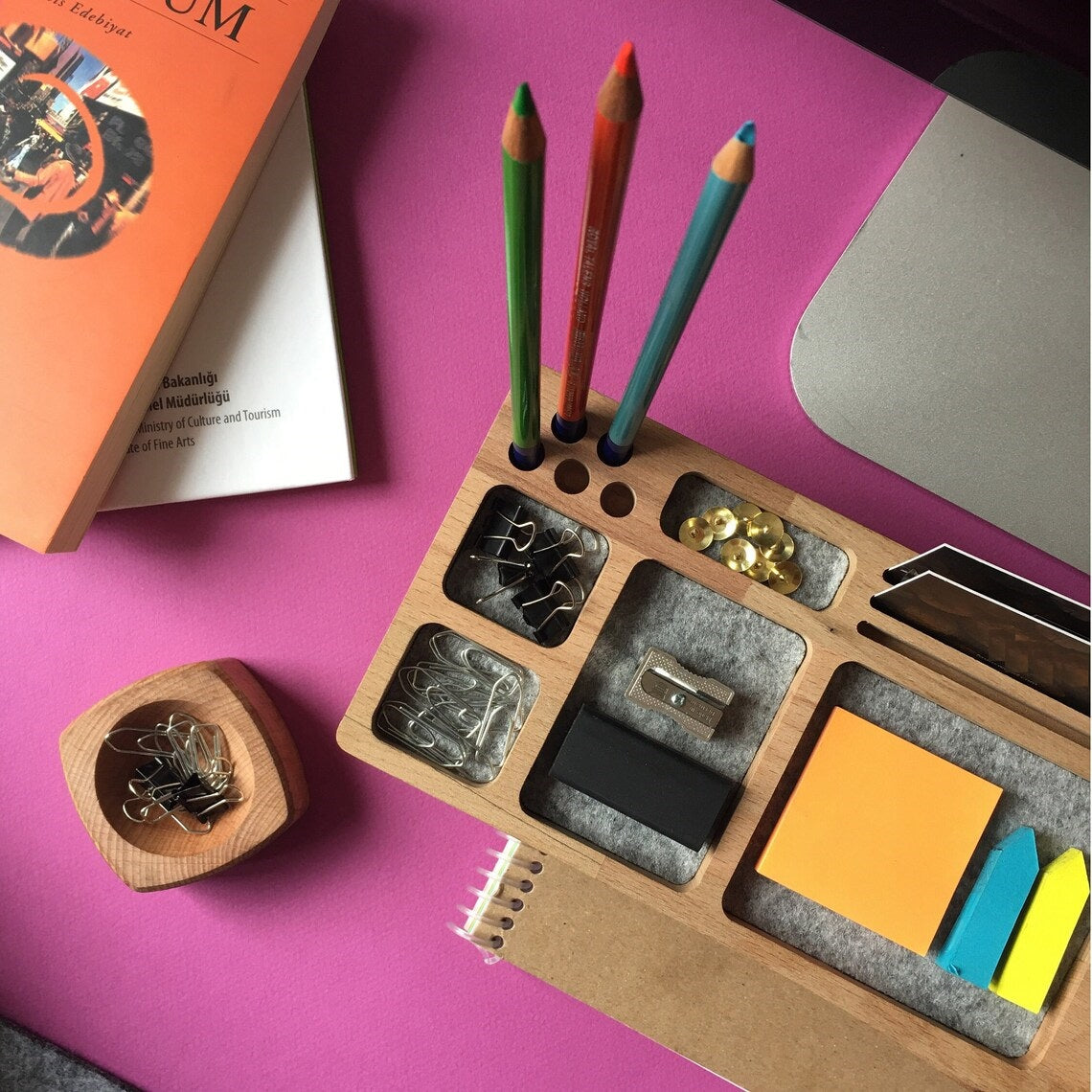 Stylish Wooden Desk Organizer with Compartments for Phone, Pens