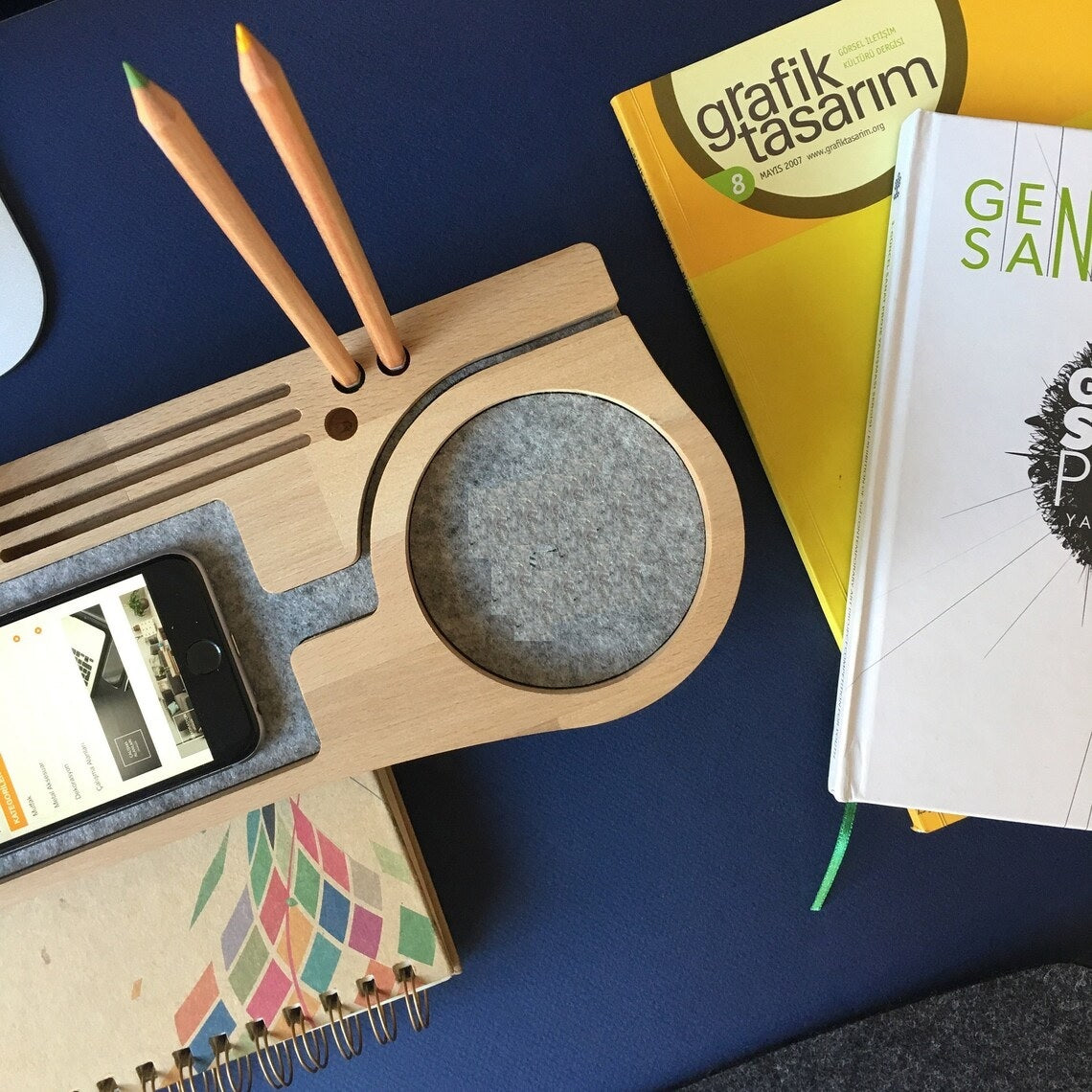 Stylish Wooden Desk Organizer with Compartments for Phone, Pens