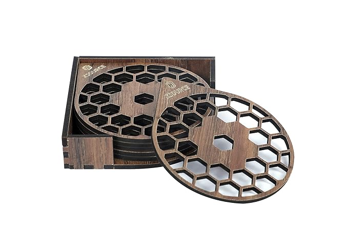 Wooden Golden Honey Comb Tea Coasters Set of 6